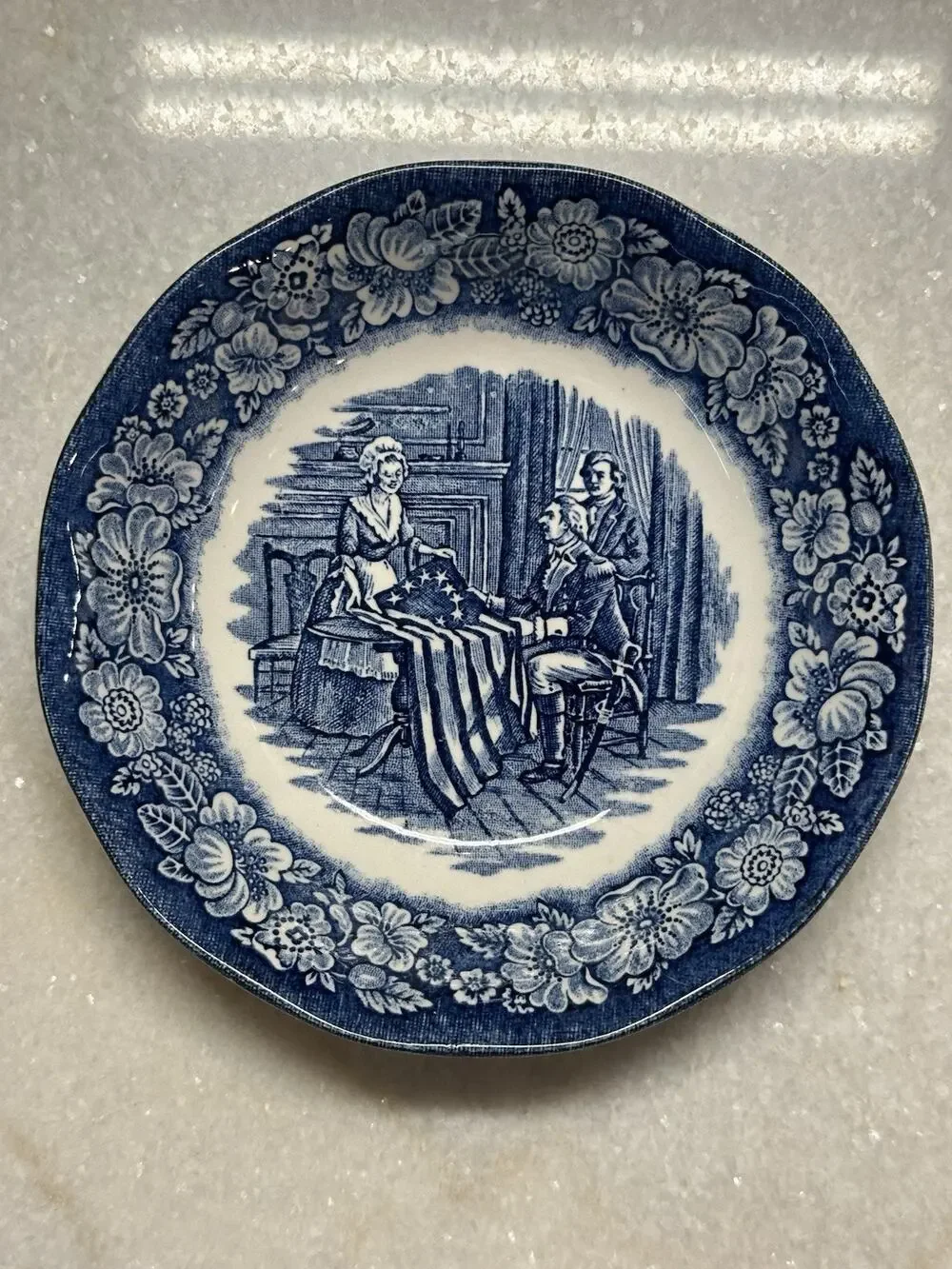 Vintage Blue White Colonial Scenes Bowl 5